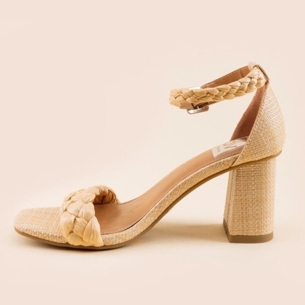 DV by Dolce Vita Hassa Heels‎ Natural Tan Braided Rattan Raffia Block Heel - Picture 3 of 14